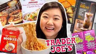 Trying NEW ASIAN FOOD at TRADER JOE'S 2023! (instant boba, chicken karaage, squiggly noodles + more)
