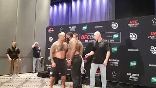 Intense staredown between Mark Hunt & Justin Willis Leads to backstage Scuffle with Tai Tuivasa