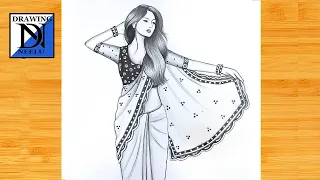 How to draw a Girl traditional saree || Pencil sketch for beginner || Very easy drawing || Drawing