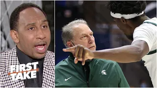 Stephen A. reacts to Tom Izzo's heated exchange with a Michigan State player | First Take