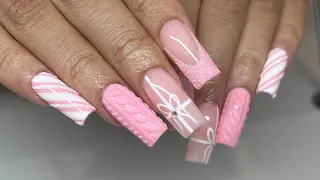 Pink Christmas Nails | Sweater Nails | Gel-X Nails | Sugar Nails