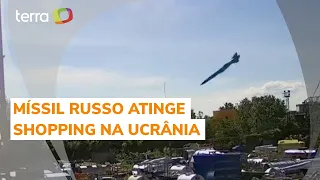 Vídeo mostra exato momento em que míssil russo atinge shopping lotado na Ucrânia