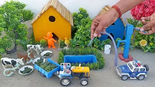 DIY mini Farm Diorama with house for Cow,Pig | Mini Hand Pumb Supply Water Pool for animals #1