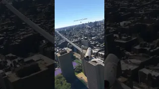 UAV Drone cruise over Manhattan, Brooklyn Bridge, NYC. MS Flight Sim 2020.