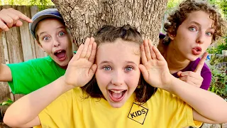 Hide and Seek in Grandma's Backyard with Sign Post Kids and Mommy!