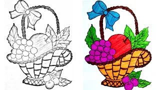 Easy drawing/drawing for kids/fruit basket drawing/how to make fruit basket/easy drawing for kids