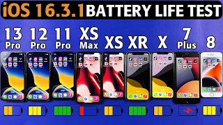 iOS 16.3.1 Battery Life Test in 2023 - 13 Pro vs 12 Pro vs 11 Pro vs XS Max vs XS vs XR / X / 7+ / 8