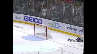 Rasmus Dahlin faceplants in attempt to sweep puck off his own goal line