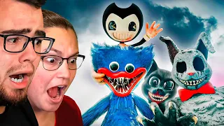 GIRLFRIEND Reacting to HUGGY WUGGY vs CARTOON CAT vs BENDY vs MR HOPPS