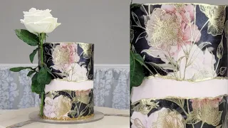 EDIBLE Gold Stenciled Buttercream "Wallpaper" Cake | Kootek Cake Decorating Kits | Cake Decorating