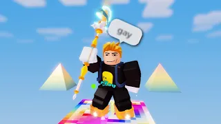 1v50 but I get Rainbow Lucky Block every 2 minutes.. (Roblox Bedwars)