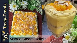 Mango cream Delight Recipe | Mango Mousse Recipe| by Tasty-Treats |No cooking,No baking Quick Recipe