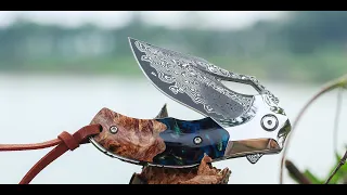 Damascus Pocket Knife Folding knife, Handmade Forged VG10 Damascus Steel Blade Folding Knife