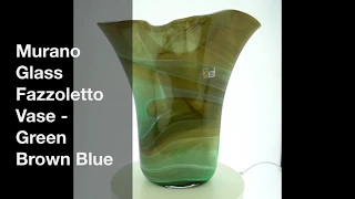 Murano Glass Fazzoletto Vase   Green Brown Blue