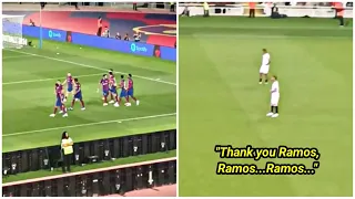 Barcelona fans thank Sergio Ramos after his own goal gave Barcelona 3 points 😂😂