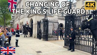 【4K】CHANGING OF THE KING'S LIFE GUARD WALK TO HORSE GUARDS PARADE LONDON MAY 2023