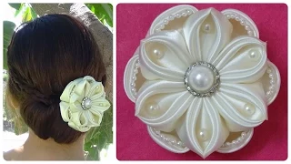 DIY kanzashi satin flower, wedding hair accessoire,kanzashi flower tutorial