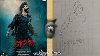 bhediya movie poster drawing || outline draw #varundhawan #kritisanon #bhediya