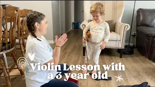 Suzuki Violin Lesson with 3 year old (Minimal Edits) | First Time with Real Violin