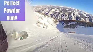 Snowboarding Perfect Powder Run in Aspen Highlands Bowl