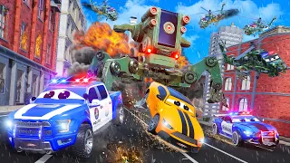 EPIC Alien Robot Rampage in the City! Police Car Heroes vs. Monster Machine! - Brave Police Pursuit