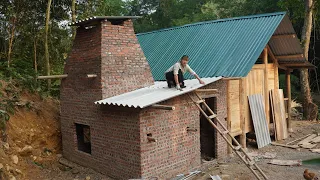 Full Video: 80 Days Building Brick Kitchen Connected Wooden House - BUILD LOG CABIN, My Bushcraft