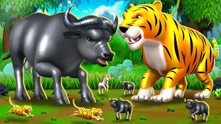 Animal Kingdom Showdown: Tiger vs Buffalo vs Farm Animals | Cartoon Animal Fights