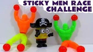 Minions Sticky Men Challenge - Playing Fun Family Games for kids - Chris vs Dave