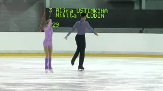 ISU 2015 Jr. Grand Prix Riga Pairs Short Program Alina USTIMKINA / Nikita VOLODIN RUS