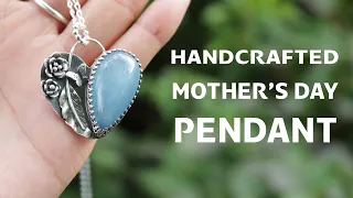 How to Make an Aquamarine Spring Heart Necklace | Mother's Day | Silversmithing Process Vlog | ASMR