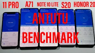 11 Pro vs A71 vs S20 vs Note 10 Lite vs Honor 20 Antutu Benchmark Test