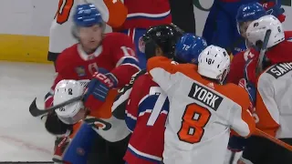 Montreal Canadiens vs Philadelphia Flyers End Of Period Scrum