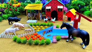 DIY Mini Farm Diorama with House for Cow, Pig | Mini Hand Pump Supply Water Pool for Animals #48