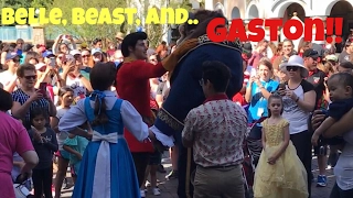 Belle, Beast, and Gaston- Beauty And The Beast At Disneyland 2017