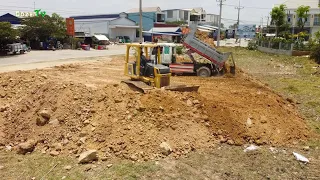 Full Video 100% Technique Bulldozer KOMATSU Push Fill the soil And Small Dump Trucks Land transport