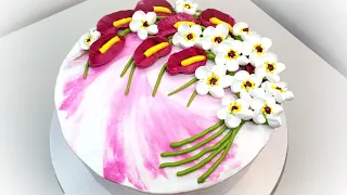 Торт с Каллами и белыми цветами(крем БЗК)./Cake with Calla lilies and white flowers(protein custard)