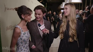 charlie heaton and natalia dyer acting like an old married couple on the red carpet