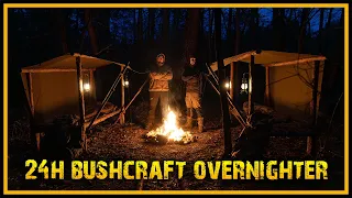 24h Bushcraft Übernachtung - Shelterbau, Fackel aus Kienspan, improvisiert kochen - Survival Outdoor