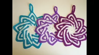 Кухонная салфетка-прихватка крючком "Снежинка" на 8 мартаKitchen napkin crochet "Snowflake".