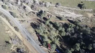 Train Derailment Aftermath Marcel Tehachapi / Drone Video High Above