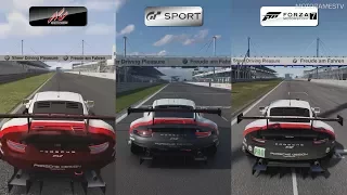 Assetto Corsa vs GT Sport vs Forza 7 - Porsche 911 RSR at Nurburgring Comparison Gameplay