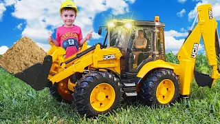 Tractors, Crane, Excavator Bruder JCB 5CX working - Funny Stories for Kids | Compilation Toys 2 Boys