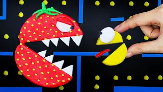 Strawberry Pacman Monster vs Crazy Ghost Battle | Game Pac-Man stop motion @FunnyPacman