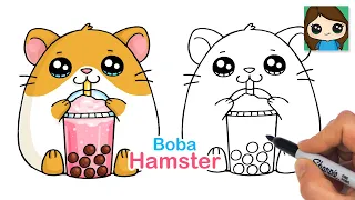 How to Draw a Hamster Drinking Boba Slush Drink 🧋🐹