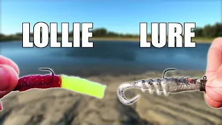 What Catches More Fish!? LOLLIE vs LURE Challenge!!