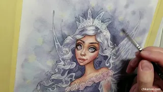 Fairy Godmother watercolor & colored pencils illustration demo coloring Christine Karron