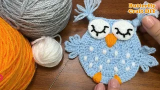 🦉 How to crochet owl applique 🦉 crochet owl free pattern 🦉 crochet owl coaster tutorial beginner🦉