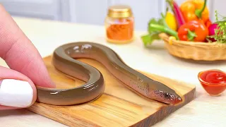 🐍 Eel Fishing and Cooking Japanese Grilled Eel Rice in Miniature Kitchen 😋 Miniature Cooking Food