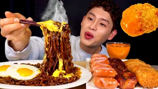 ASMR 짜장라면 계란후라이 치즈 짜계치 새우튀김 소세지 통삼겹 먹방! Black Bean Noodles With Cheese Sausage Fried Shrimp MuKbang!