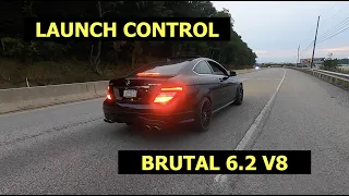 W204 C63 AMG LAUNCH CONTROL, FLY BY, REVS AMG BRUTAL 6.2 V8